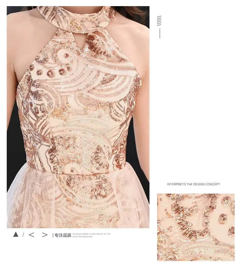 Gold ort Evening Dr Women's 2024 New Queen Aosphere Sexy Birthday Par Banquet High Waist Princ Sle Polyester Fiber