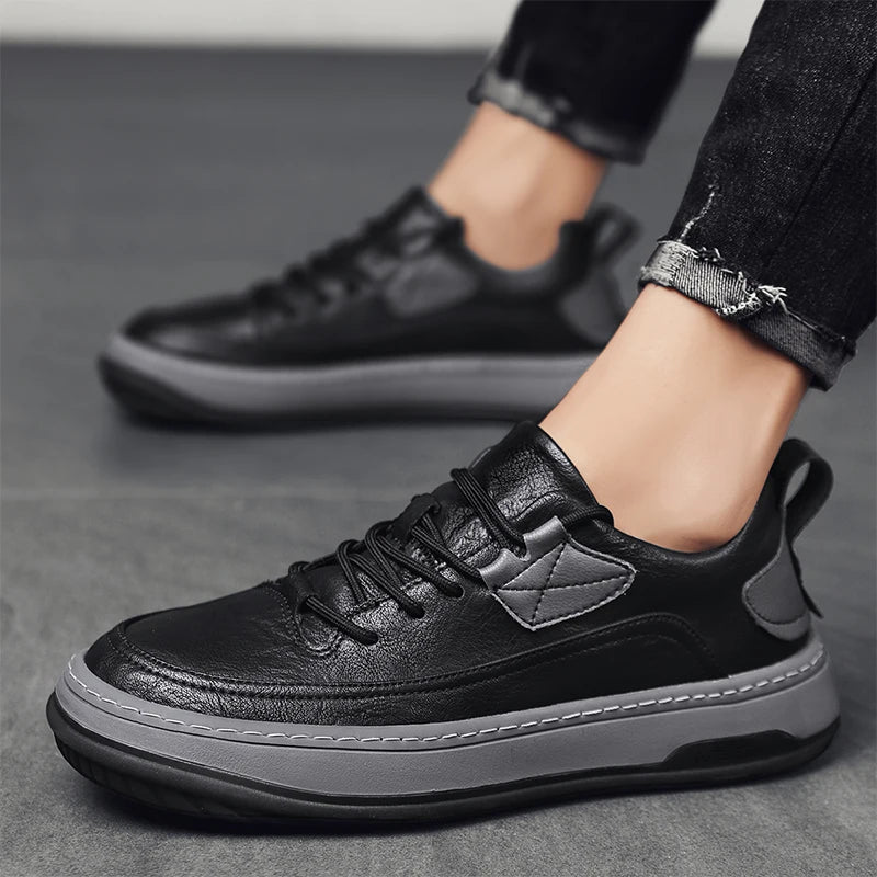 Luxury Brand Men's Shoes Fashion Leather High Quality Handmade Casual Shoes New Breathable Lace Up Skateboard shoes Men Sneakers