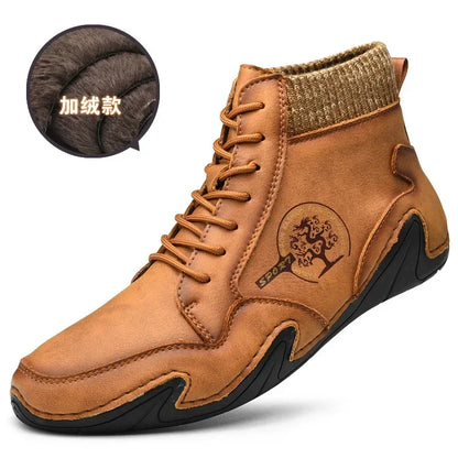 Winter Leather Men Boots with Fur Warm Snow Boots Men Comfort Casual Shoes Sneakers High Top Western Ankle Boots Waterproof