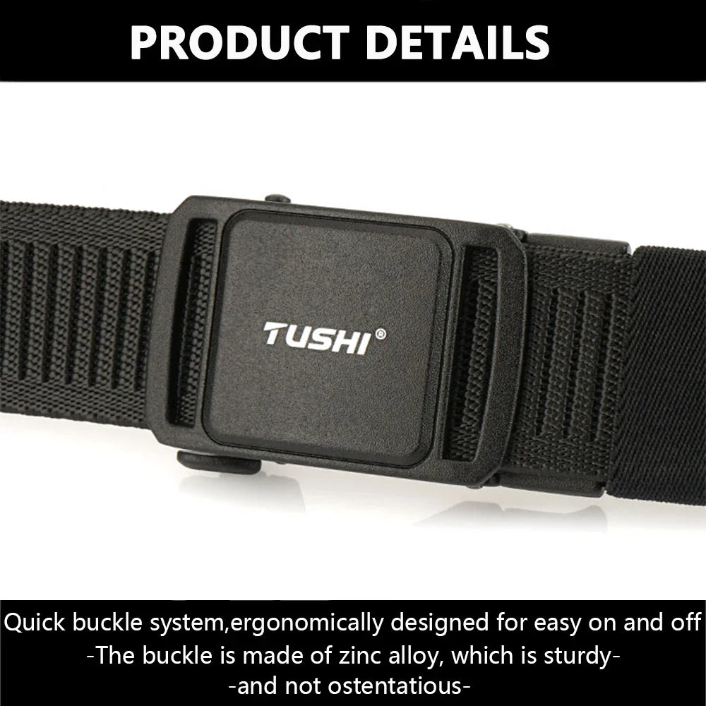 TUSHI New 3.8cm Tactical Belt for Men 1200D Thick Nylon Casual Belt Alloy Automatic Buckle Tactical outdoor Elastic Belt Male