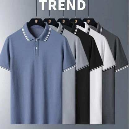 Men's ort Sve  irt Ice Silk Loose Fit Collared T-irt Busin Casual Summer Wear for Dads And Middle-Aged Men
