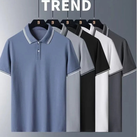 Men's ort Sve  irt Ice Silk Loose Fit Collared T-irt Busin Casual Summer Wear for Dads And Middle-Aged Men