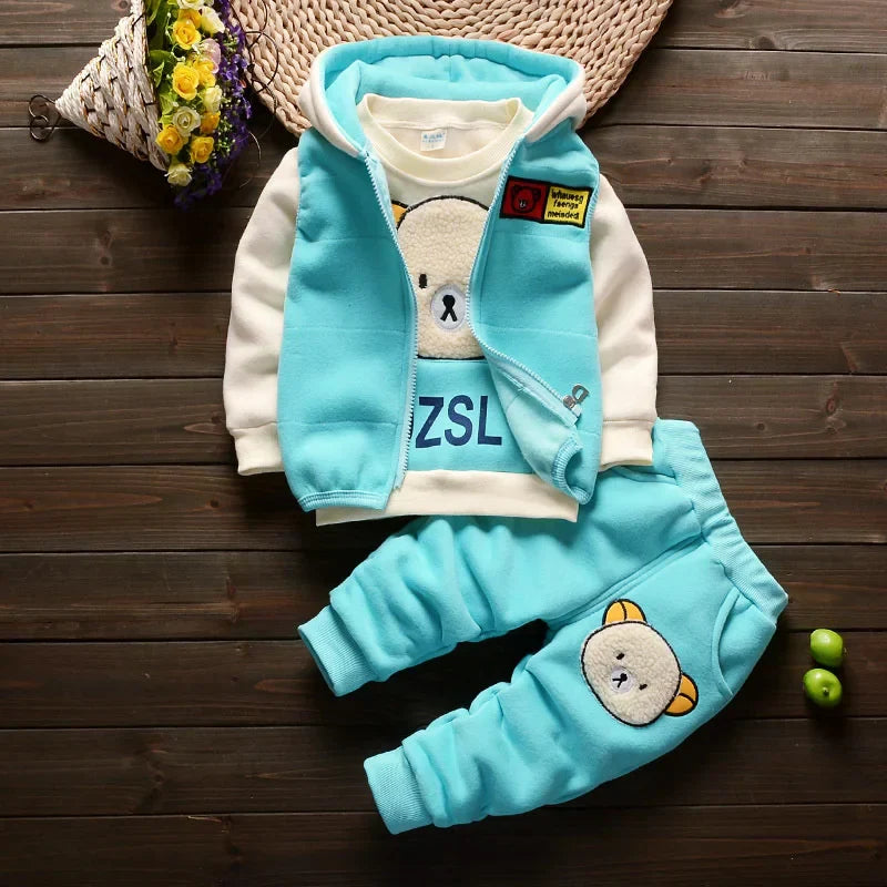 New Fleece Clothing Sets Spring Winter Boys Girls Plus Velvet Thick Warm Suits Baby Padded Homewear 3Pcs Children Outfits