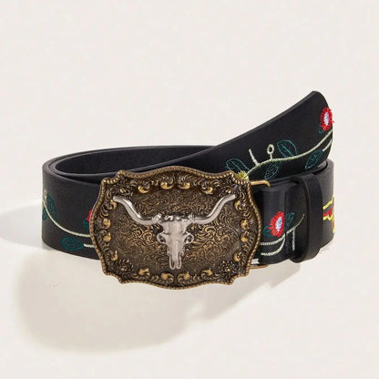 Vintage western cowboy wind cowboy buckle printed belt