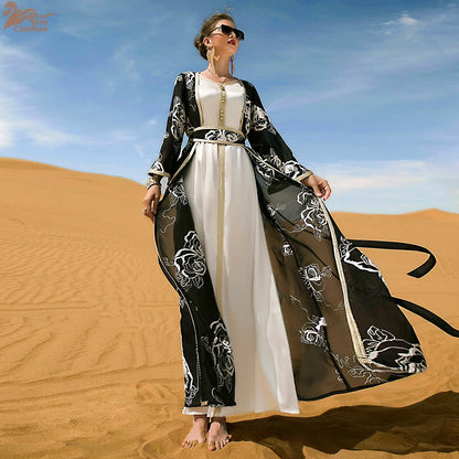 Ramadan Abaya Dubai Embroidery Formal Long Dress for Women 2 Piece Suit Arabic Kimono Suit Female Islam Dresses Caftan Marocain