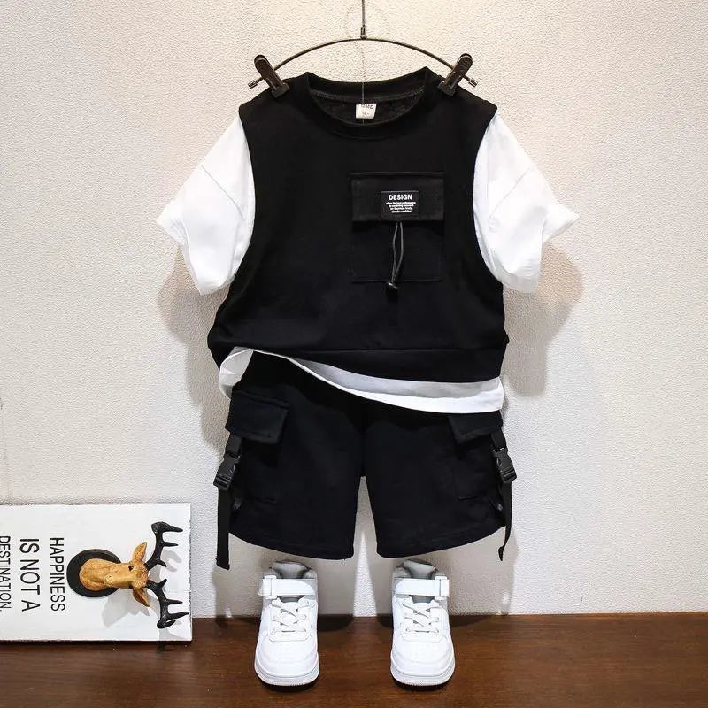 Kids Boys Summer Suit New Fashion Children's Baby Handsome Short Sleeve Top Shorts 2-Piece Boys' Casual Clothing Set