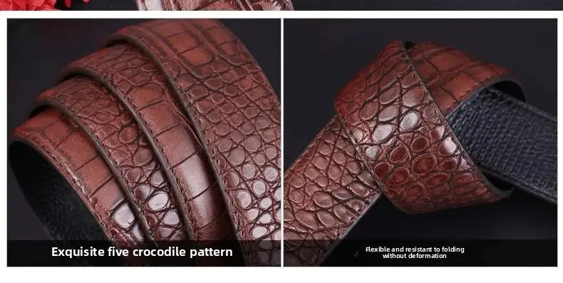 Genuine Leather Belt for Men Automatic Buckle Crocodile Pattern Calfskin Business Fashion Mid-aged And Young Waist Belt
