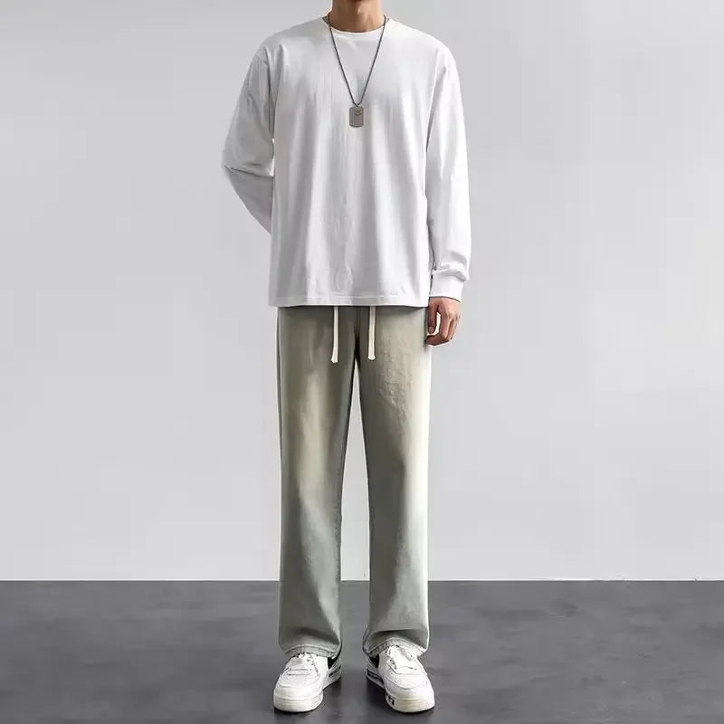 Spring Autumn Men Baggy Jeans Oversize Straight Loose Casual Denim Trousers Solid Color Streetwear Fashion Y2k Wide Leg Pants