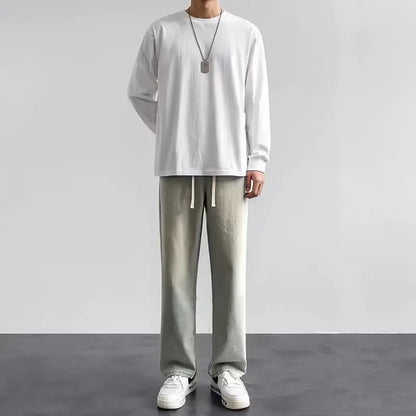 Spring Autumn Men Baggy Jeans Oversize Straight Loose Casual Denim Trousers Solid Color Streetwear Fashion Y2k Wide Leg Pants