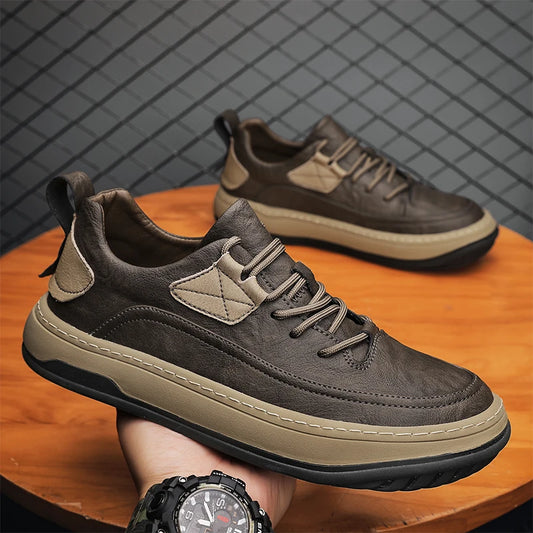 Luxury Brand Men's Shoes Fashion Leather High Quality Handmade Casual Shoes New Breathable Lace Up Skateboard shoes Men Sneakers