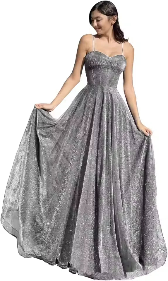 NFYN Purple A-LINE Formal Prom Gown Sequin Sweetheart Women's Evening Dresses Spaghetti Strap Pleat Celebrity Dresses Customized