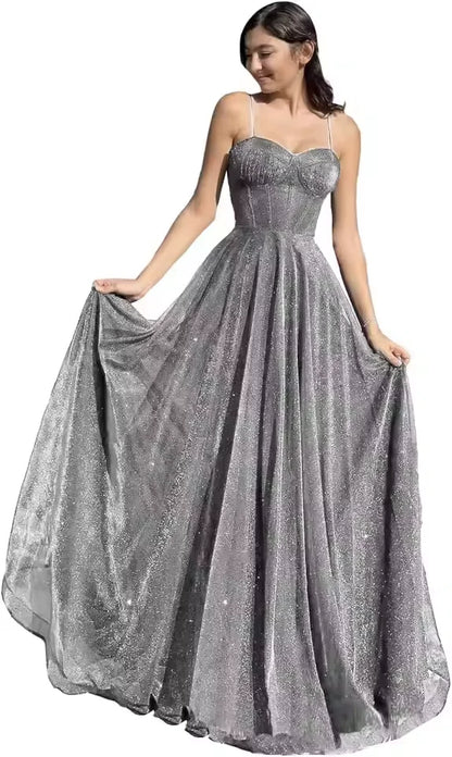 NFYN Purple A-LINE Formal Prom Gown Sequin Sweetheart Women's Evening Dresses Spaghetti Strap Pleat Celebrity Dresses Customized