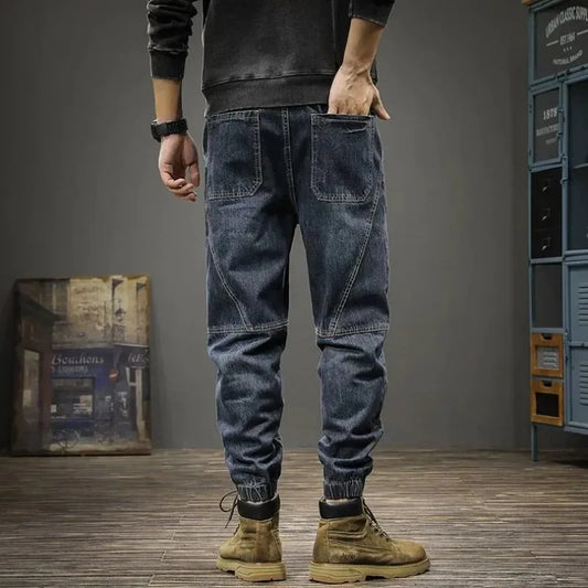 Autumn Trendy Jeans Men's Loose Ties with Large Size Casual Trousers Spring and Autumn New Harem Pants