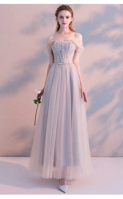 A8139 Dropship Beautiful Banquet Evening Dress Sweet Memory Floor Length Tulle Black Grey Celebrity Birthday Dresses