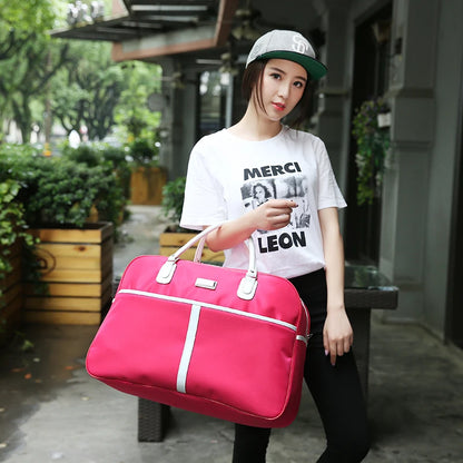 Large Capaci Travel Bag Women's Lightweight Pull Bag Portable ort Trip Hand Lage Bag with Wheels Faionable Ox Cloth