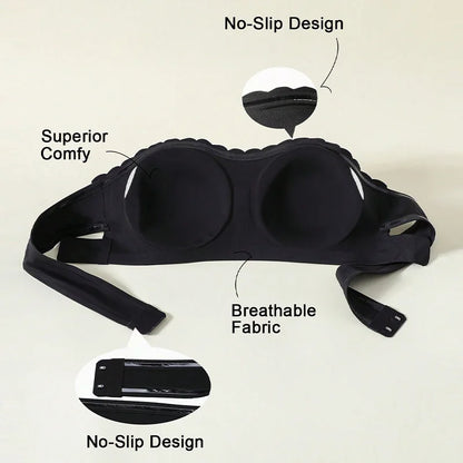 Women's Sexy Strapless Wavy Trim Bandeau Bra Seamless Backless With Side Clasp Ice Silk Top Women Anti-slip Off-shoulder Bra