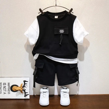 Kids Boys Summer Suit New Fashion Children's Baby Handsome Short Sleeve Top Shorts 2-Piece Boys' Casual Clothing Set