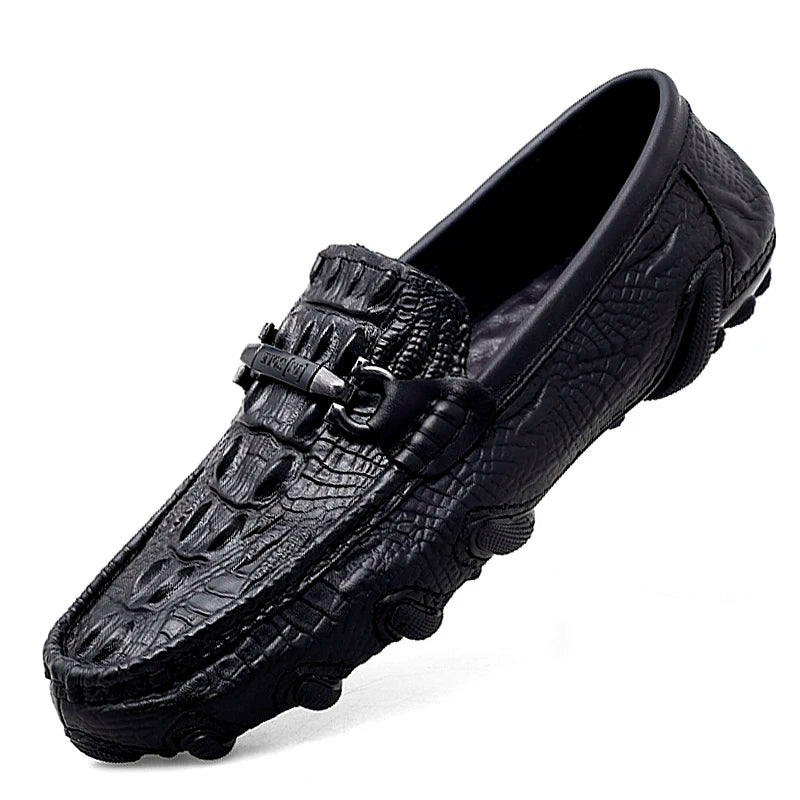 Luxury New Genuine Leather Men Shoes Thick Bottom Crocodile Style Moccasins Mens Loafers Fashion Male Flat Classic Driving Shoes