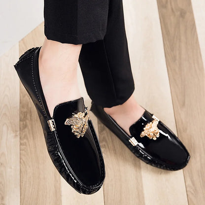 british man loafers shoes brand fashion patent leather man loafers slip on shine casual shoes