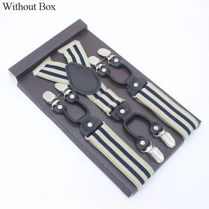 3.5*120cm Fashion 6 Clips Striped Braces Man Male Vintage Casual Leather Suspenders For Adult  Tirantes Trosers Strap Adjustable