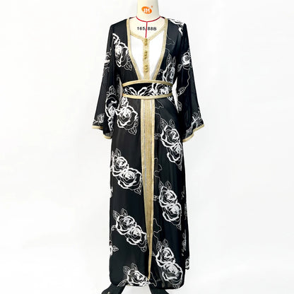 Ramadan Abaya Dubai Embroidery Formal Long Dress for Women 2 Piece Suit Arabic Kimono Suit Female Islam Dresses Caftan Marocain
