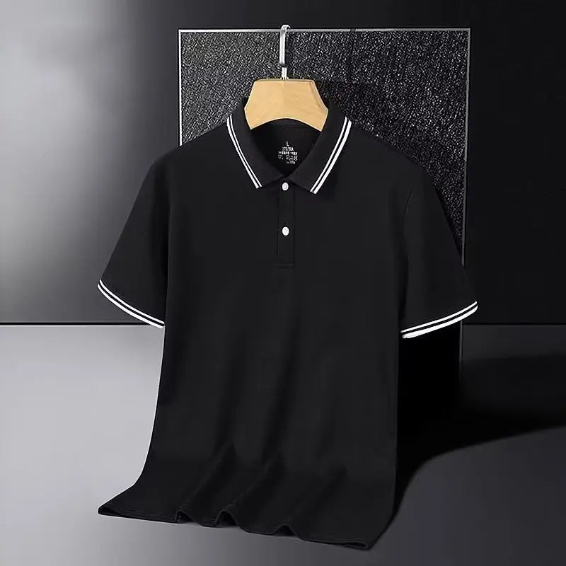 Men's ort Sve  irt Ice Silk Loose Fit Collared T-irt Busin Casual Summer Wear for Dads And Middle-Aged Men