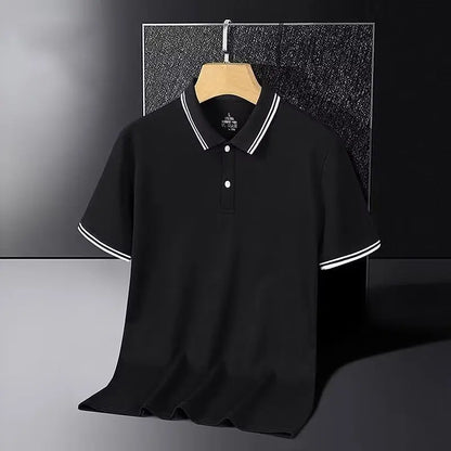Men's ort Sve  irt Ice Silk Loose Fit Collared T-irt Busin Casual Summer Wear for Dads And Middle-Aged Men