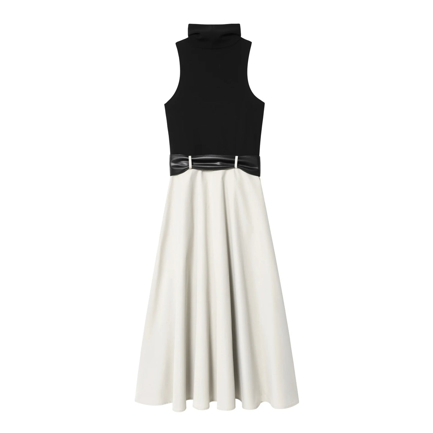 Women's New Fashion With Belt Slim Single breasted Splicing Stand Collar Midi Dress Retro Sleeveless Women's Dress