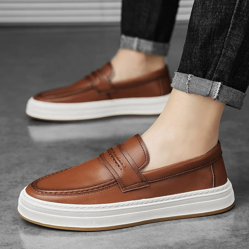 Classic Men's Genuine Leather Men Lazy Dress Shoes  High Quality Casual Loafers Comfortable Driving Shoes Moccasin Fashion Male