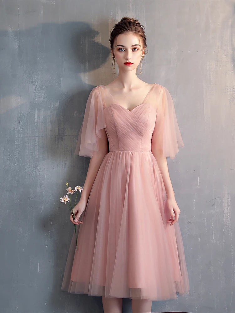 New pink sweat lady girl bridesmaid dress performance prom dress