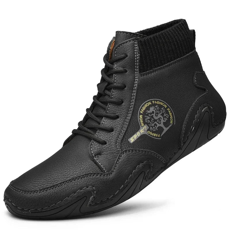 Winter Leather Men Boots with Fur Warm Snow Boots Men Comfort Casual Shoes Sneakers High Top Western Ankle Boot zapatillas male