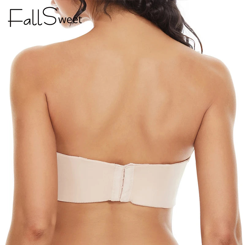 FallSweet Strapless Bandeau Bras for Women  Non-Slip Unlined  Brassiere Invisible Lifting Lingerie Plus Size Support