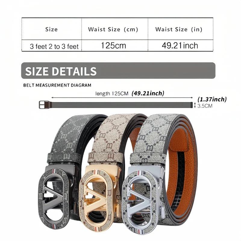 New Big "V" Automatic Buckle Men Belt, Fashionable Letter Buckle Waist Belt, Business Casual Leather Belt,Genuine Suit Belt