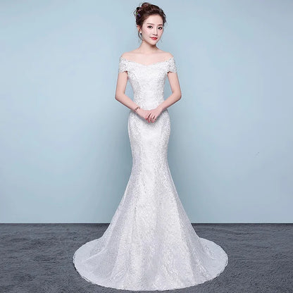 XXN-054B#Waist Cinching Fish Tail Dress 2025 New Palace Bride Slimming Wedding Dress With One Shoulder Cheap Wholesale China
