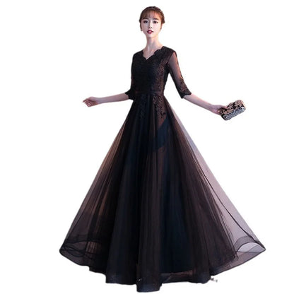 Evening dress dress women's 2026 autumn new banquet temperament long black socialite dress choir performance uniform
