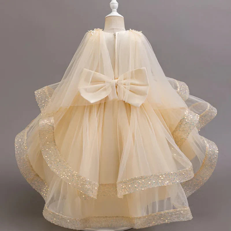 New girl party dress elegant flower girl trailing dress sequined chiffon Easter girls' clothing 3-10 years old holiday dress