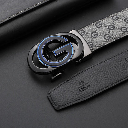 New Big "G" Automatic Buckle Men Belt, Fashionable Letter Buckle Waist Belt, Business Casual Leather Belt,Genuine Suit Belt