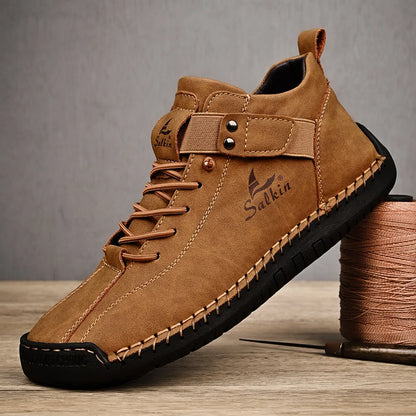 New 2025 Handmade Leather Casual Men Shoes Design Sneakers Man Breathable Leather Shoes Men Ankle Boots Outdoor