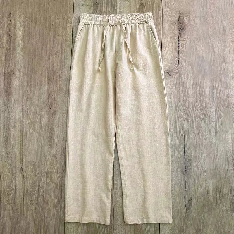 2025 New Straight Casual Cotton Linen Pants Men Wide Leg Lightweight Baggy Cotton Sweatpants Male Walking Jogger Trousers Work