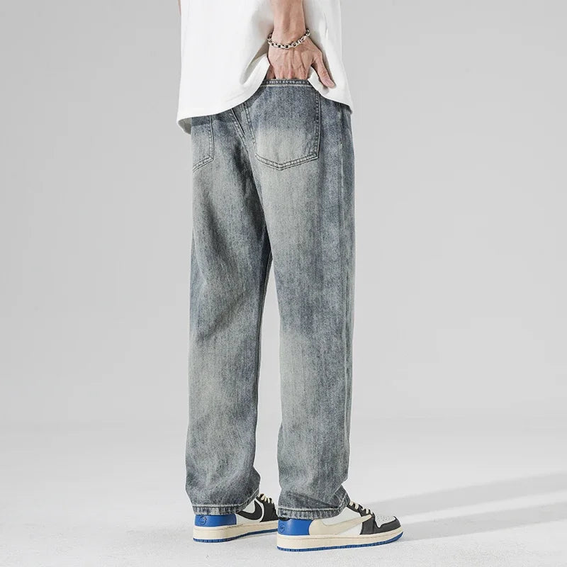 2025 Autumn New Men's Harem Wide Leg Jeans Street Hip-Hop Straight Leg Loose Denim Trousers Large Size Casual Retro Jeans