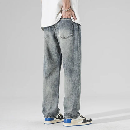 2025 Autumn New Men's Harem Wide Leg Jeans Street Hip-Hop Straight Leg Loose Denim Trousers Large Size Casual Retro Jeans