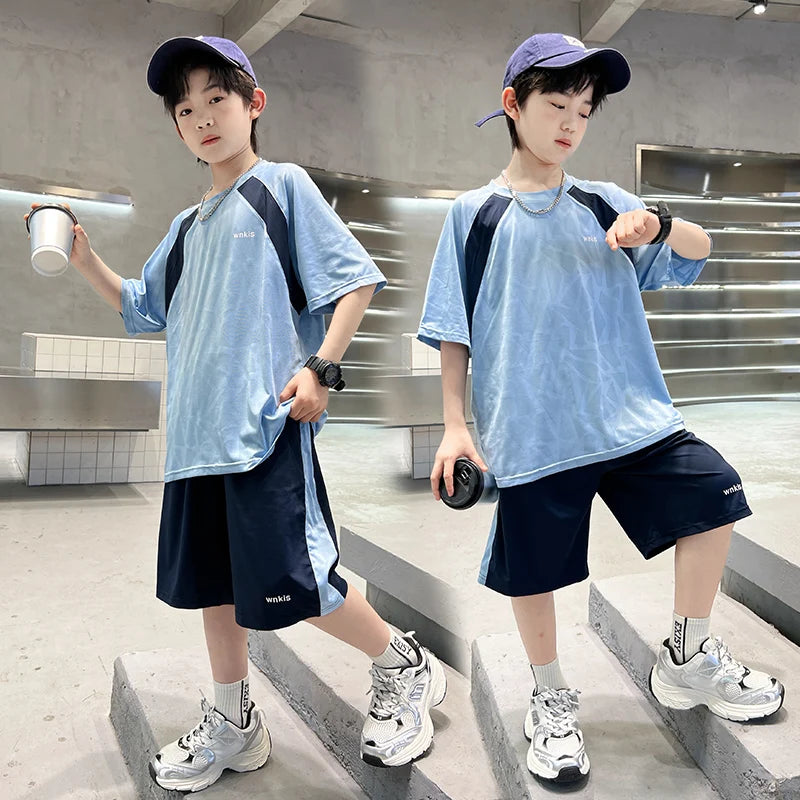 Boys Clothes Sets Summer Kids Sport Short Sleeve T-shirt + Shorts 2 Pieces Suit Teenage Child Outfits For 5 6 8 10 12 14 Years