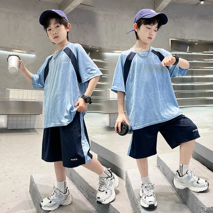Boys Clothes Sets Summer Kids Sport Short Sleeve T-shirt + Shorts 2 Pieces Suit Teenage Child Outfits For 5 6 8 10 12 14 Years