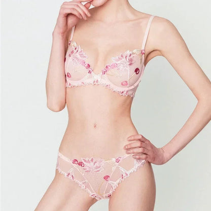 Sexy Pure Desire Lace Bra Set Women French Small Chest Gathering Ultra Thin Underwear Female Romantic Embroidery Intimates Suit