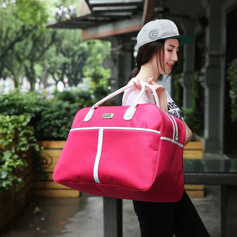 Large Capaci Travel Bag Women's Lightweight Pull Bag Portable ort Trip Hand Lage Bag with Wheels Faionable Ox Cloth