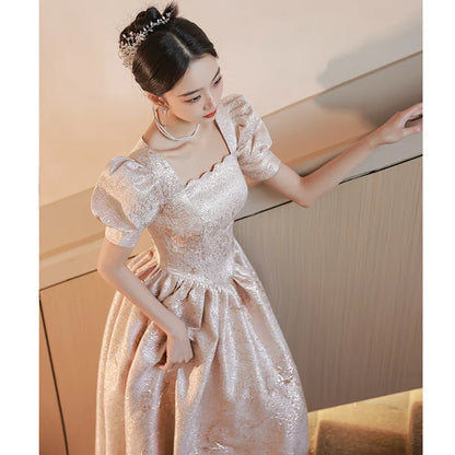 Champagne Color Evening Gown Women's Ele Long Dr mid Waist A-Line Skirt One oulder Sle Luxury Sensation Par Dr