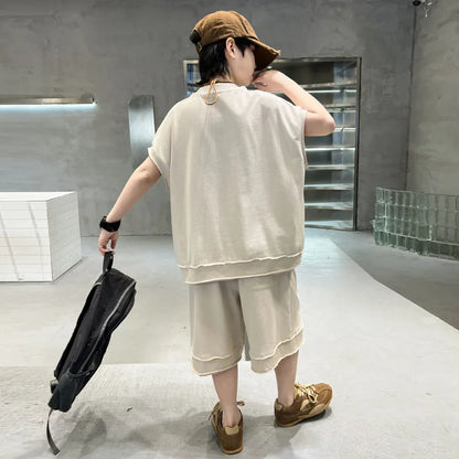 Boys' Summer Outfit Set 2025 New Style Children's Summer Short Sleeved Sportswear Vest Fashionable Boys' Thin Design