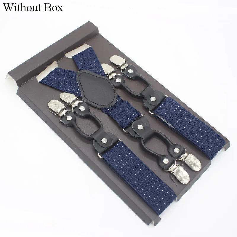 3.5*120cm Fashion 6 Clips Striped Braces Man Male Vintage Casual Leather Suspenders For Adult  Tirantes Trosers Strap Adjustable