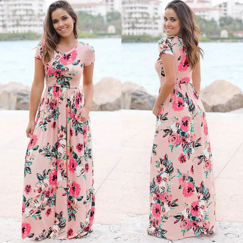 Women Summer Floral Print Maxi  2025 Loose White Boho Beach Dress Women Vintage Evening Party Long Dress Vestidos Female Robe