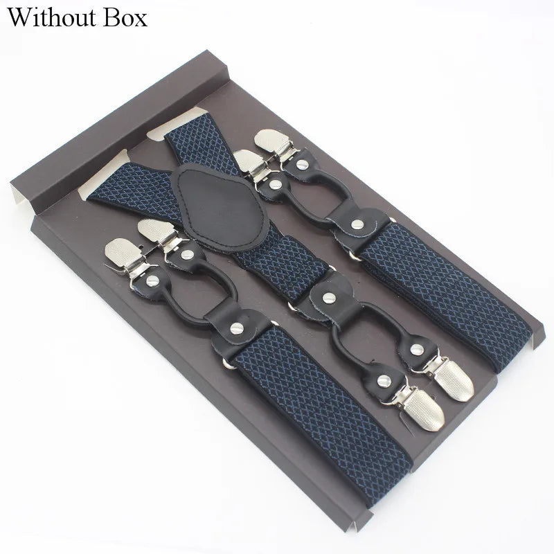 3.5*120cm Fashion 6 Clips Striped Braces Man Male Vintage Casual Leather Suspenders For Adult  Tirantes Trosers Strap Adjustable